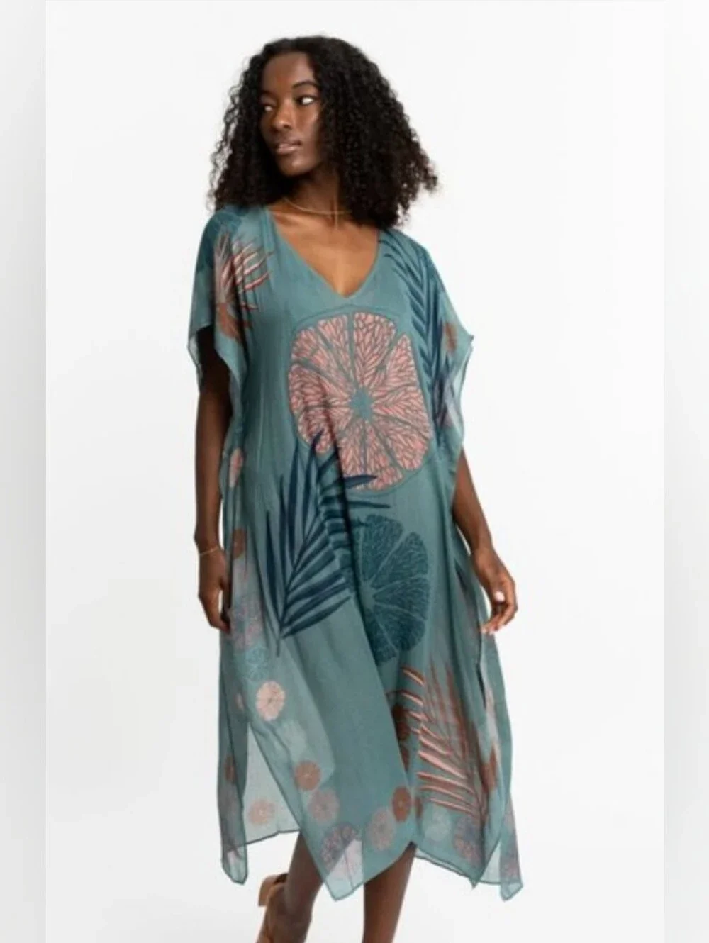 Gyal Bashy Catano Beach Dress Coverup One Size Navy Palms Tropical Resortwear